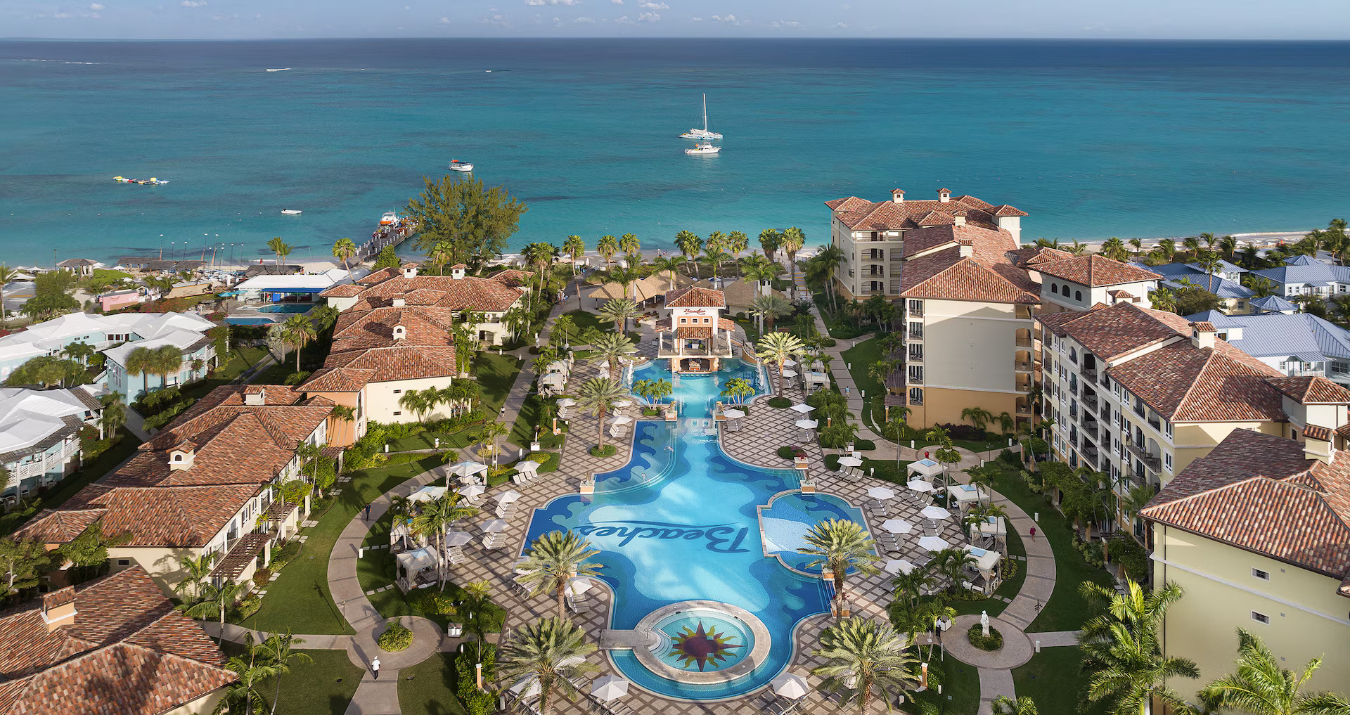 Beaches Turks & Caicos waterpark with colorful slides and tropical palms