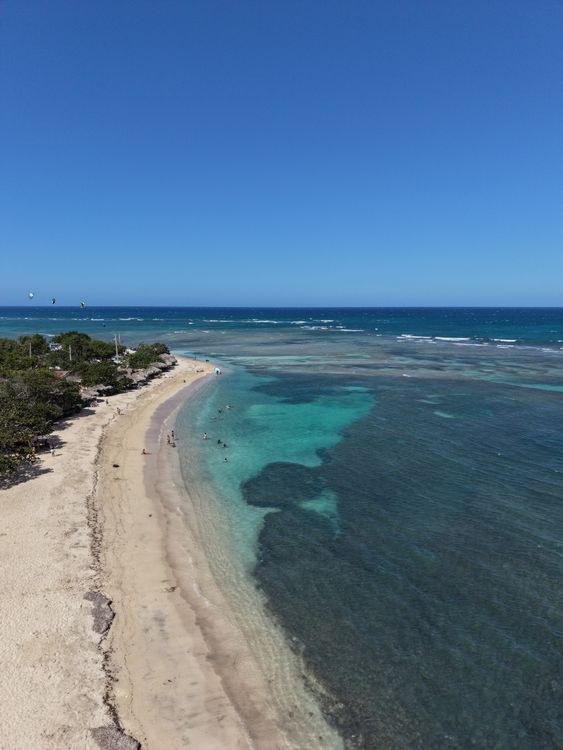 Aerial view of pristine Caribbean beach with turquoise waters