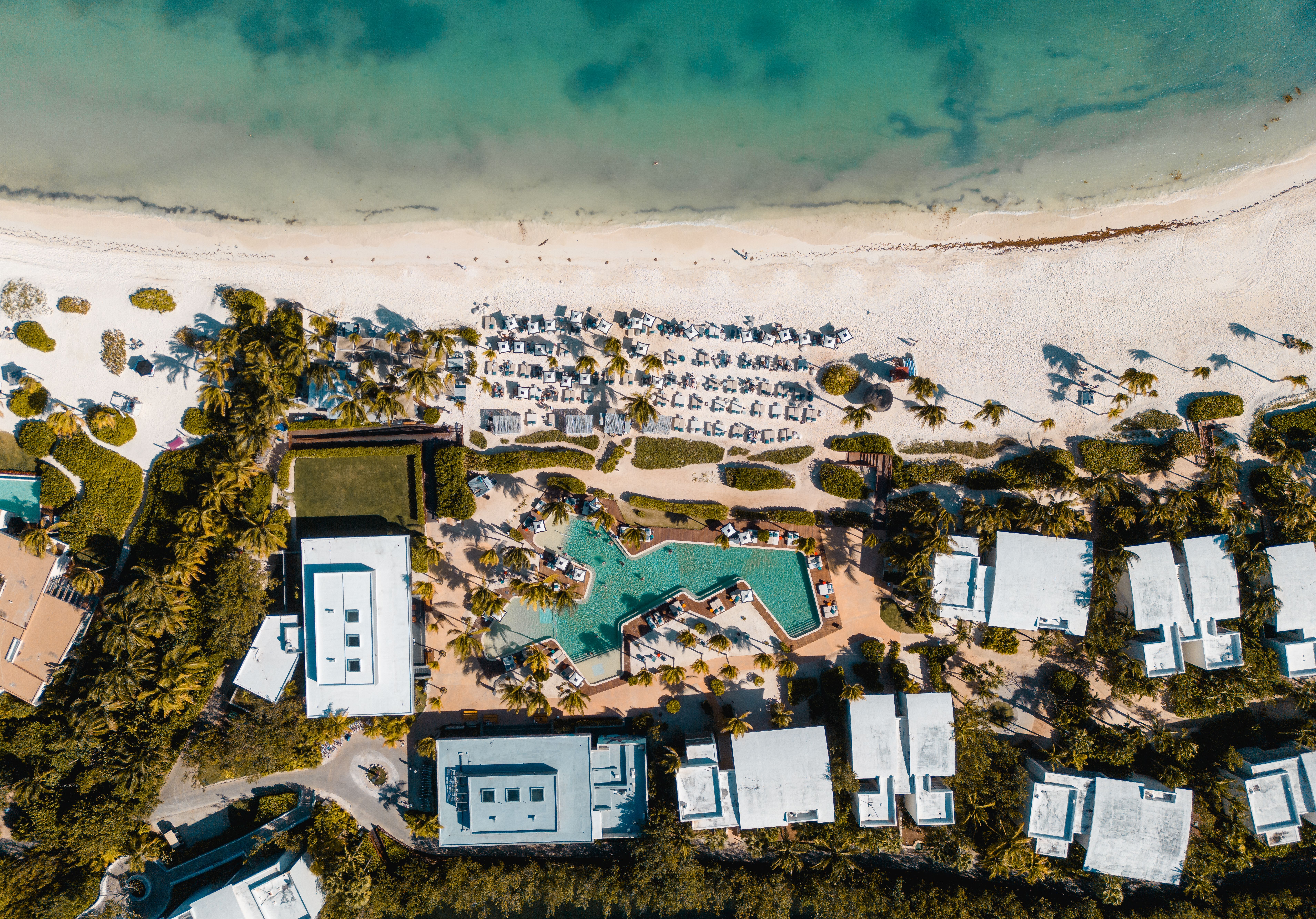Aerial view of Playa del Carmen coastline — where many Mexico adults-only all-inclusives are located.