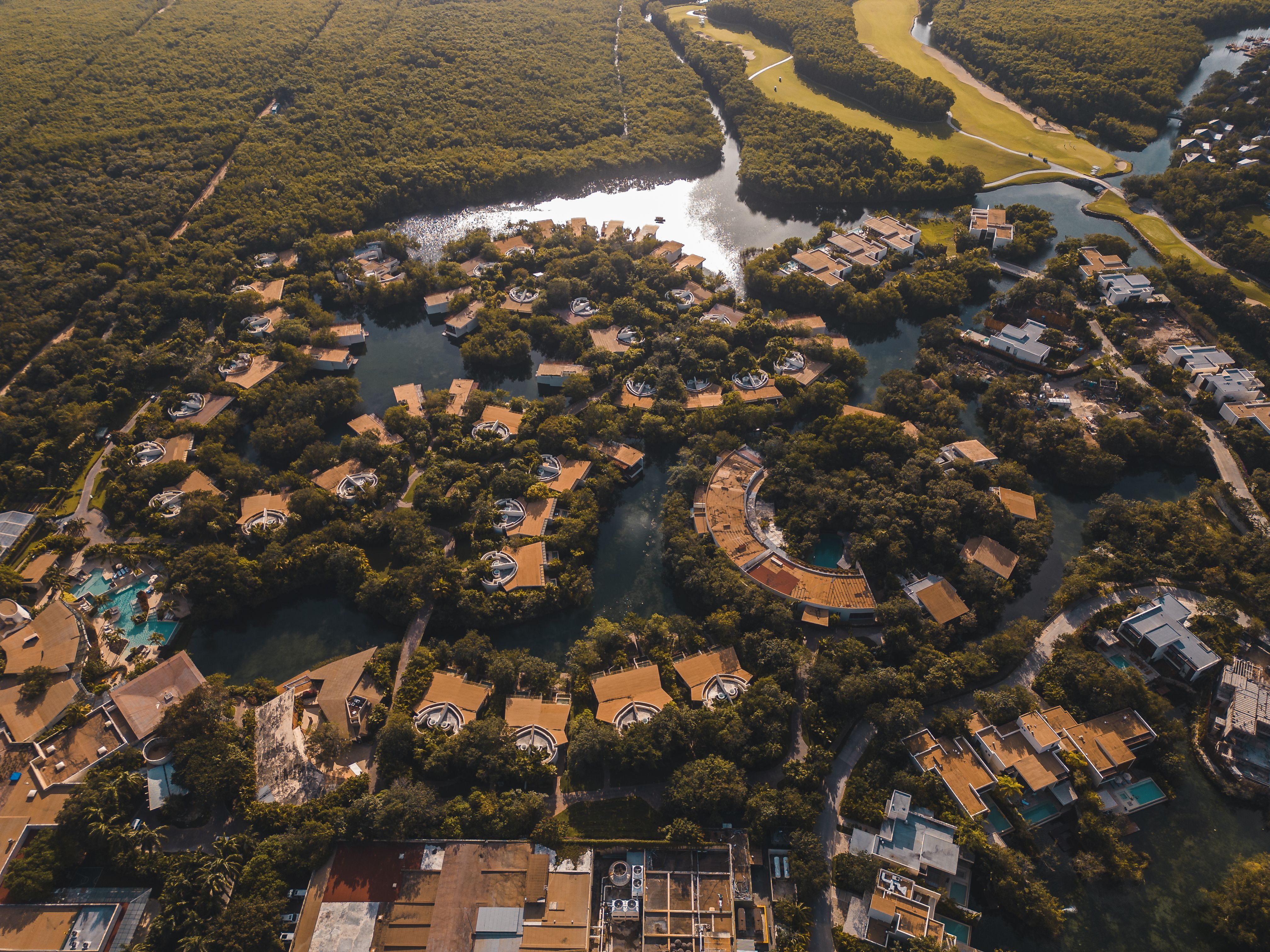 Aerial view of a Caribbean resort coastline.