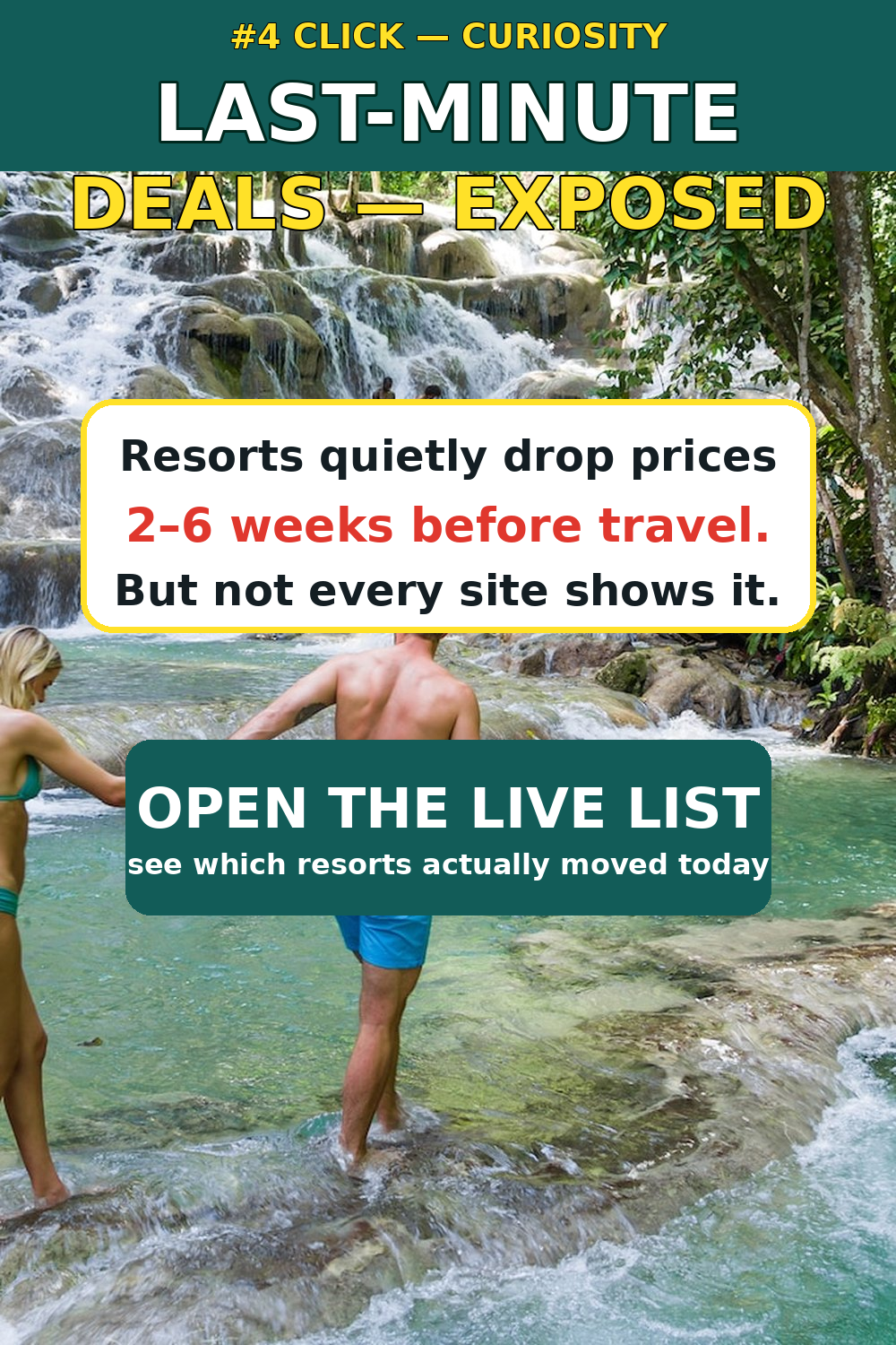 Caribbean honeymoon couple reviewing last-minute booking options on a laptop with ocean view